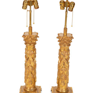 Appraisal: A Pair of Nancy Corzine Giltwood Camille Lamps th Century