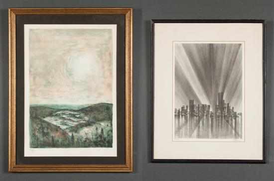 Appraisal: Two Framed Prints Bernard Gantner American b ''Landscape '' etching