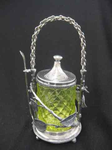 Appraisal: Victorian Pickle Castor vaseline glassinsert with pickle fork