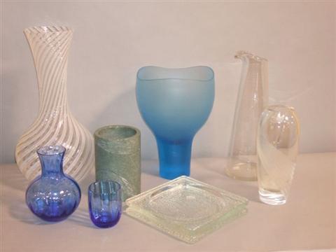 Appraisal: GROUP OF CONTEMPORARY GLASS Including a 'Vernini' bright blue frosted