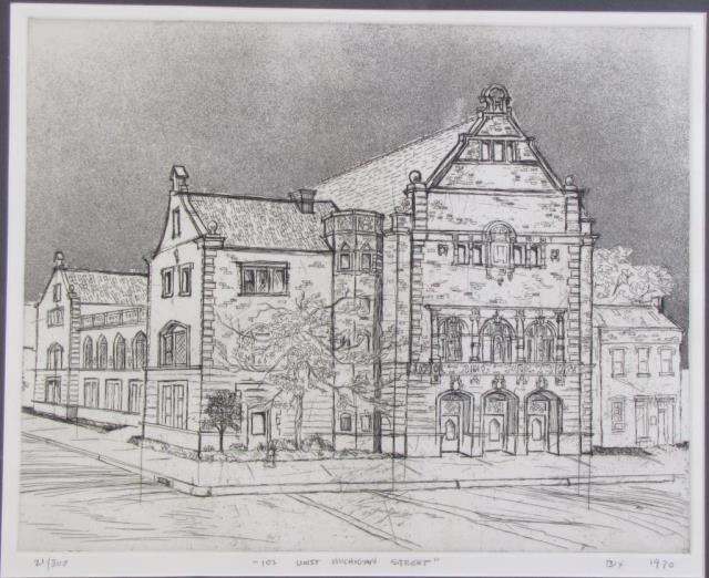 Appraisal: Dry Point Etching entitled West Michigan Street pencil signed Bix