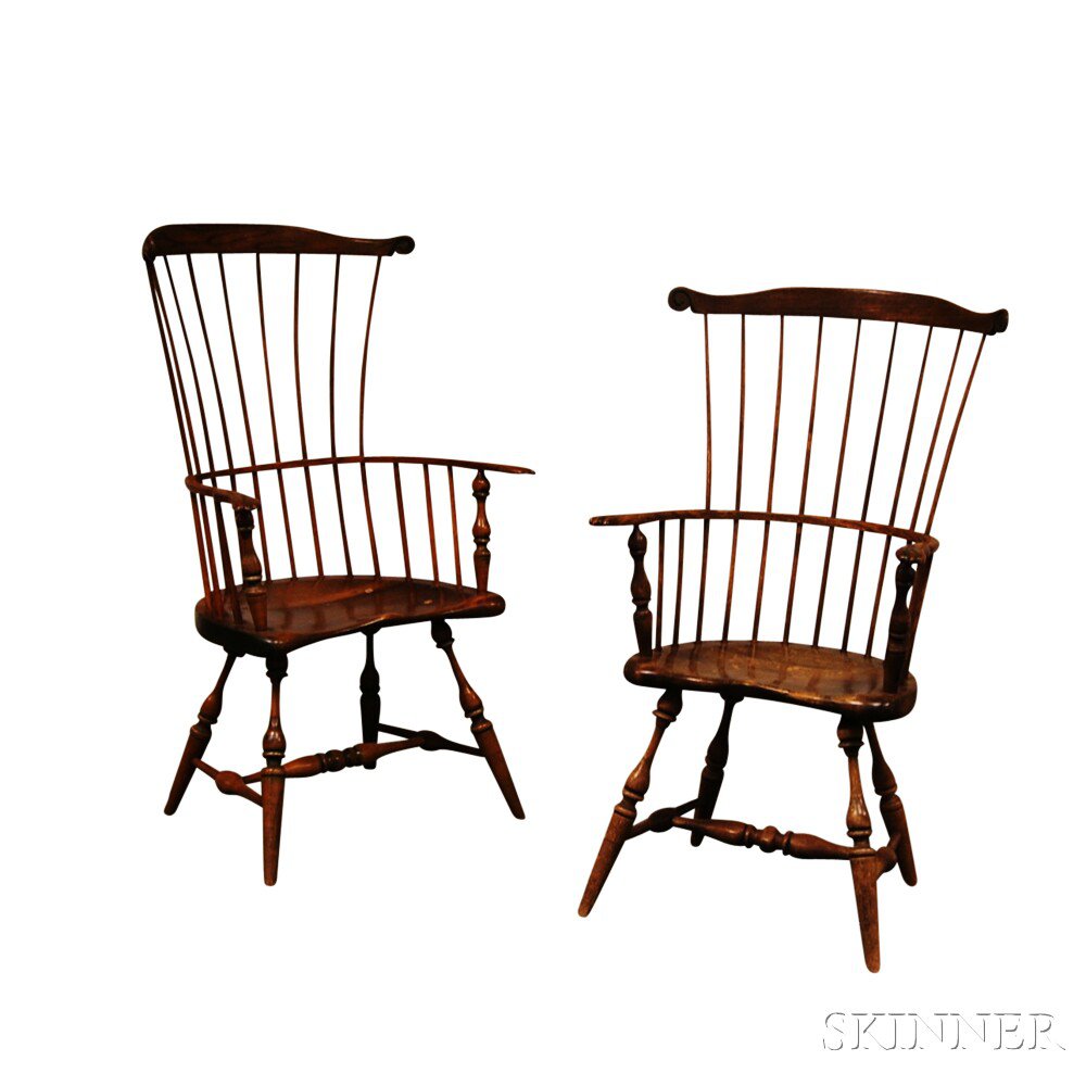 Appraisal: Two Fan-back Windsor Armchairs America th century the concave cresting