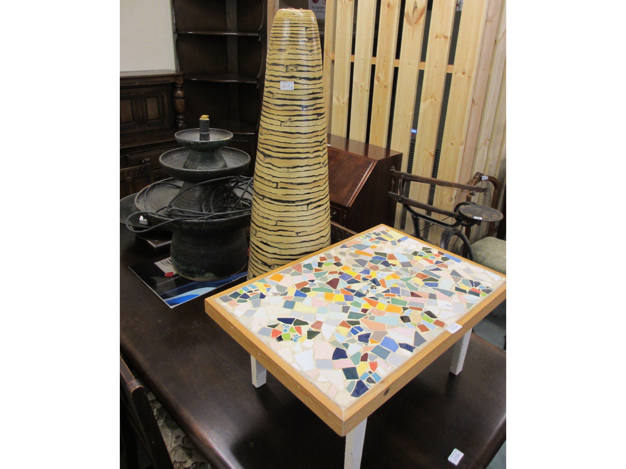 Appraisal: Salt glazed stoneware conservatory fountain and another and a table