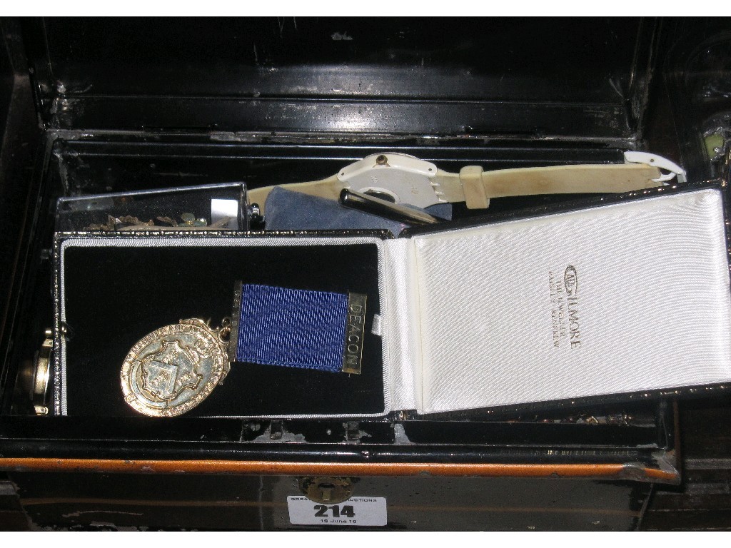 Appraisal: Box of costume jewellery watches and a silver gilt medal