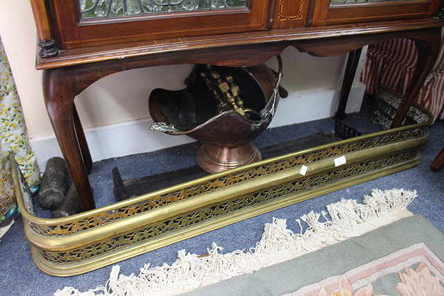 Appraisal: A VICTORIAN COPPER COAL SCUTTLE a pair of brass fire