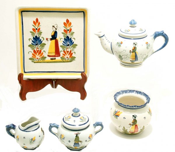 Appraisal: Henriot Quimper faience tea set vase and tray All marked