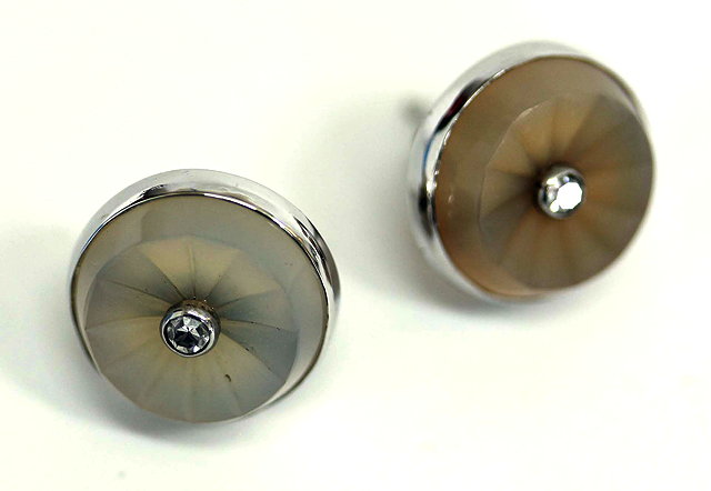 Appraisal: A PAIR OF AGATE AND DIAMOND EAR STUDS