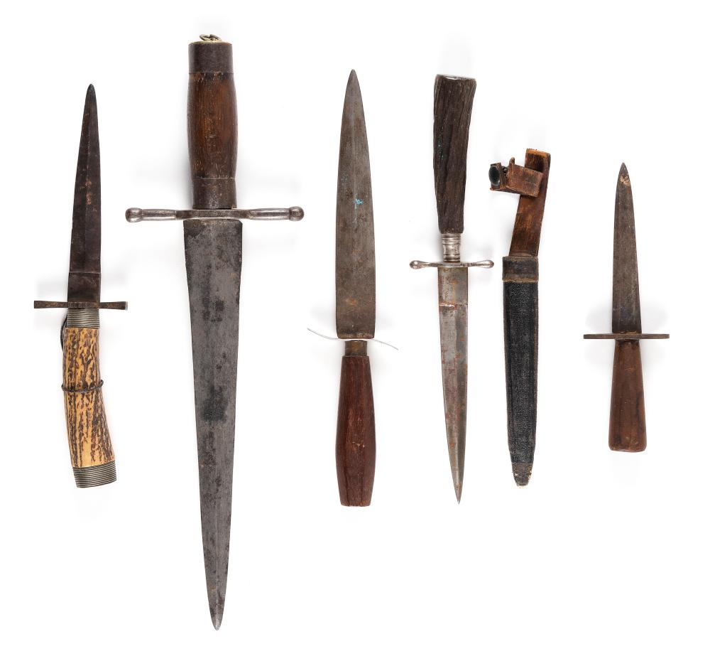 Appraisal: FIVE FIXED BLADE DIRKS TH CENTURY LENGTHS FROM TO FIVE