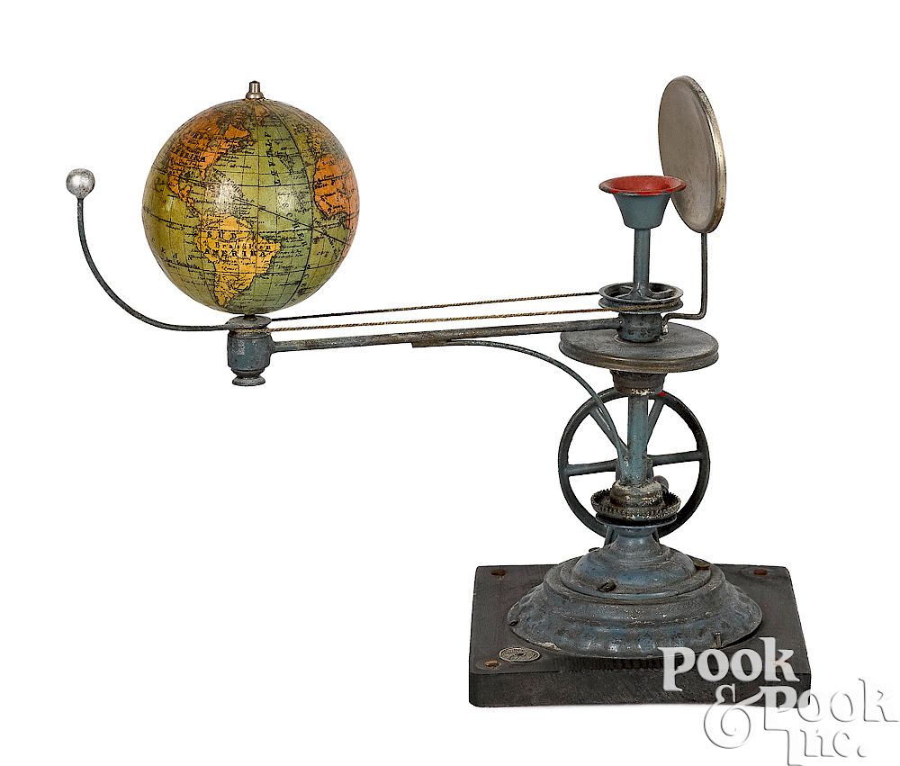 Appraisal: Plank painted tin orrery steam toy accessory Plank painted tin