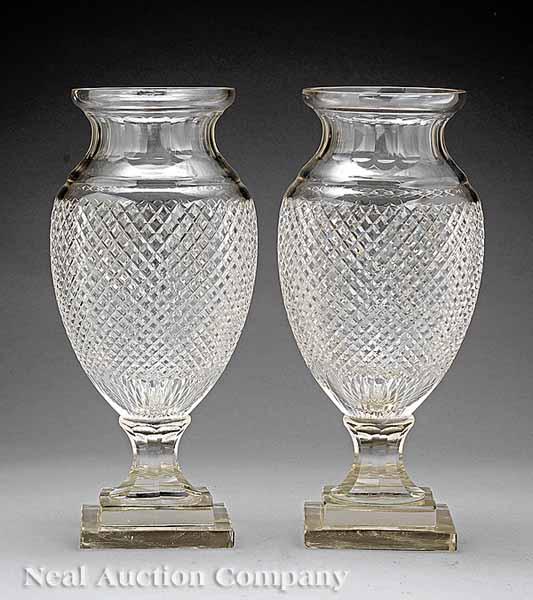 Appraisal: A Pair of Antique Anglo-Irish Cut Glass Vases of bulbous