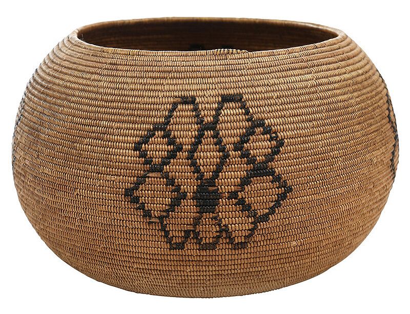 Appraisal: California Mission Basket with Floral Decoration th century finely coiled