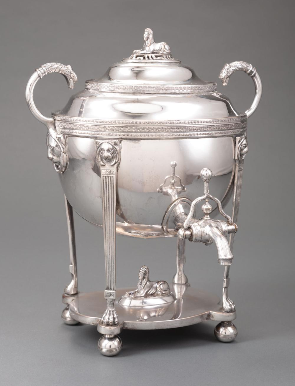 Appraisal: Antique English Silverplate Hot Water Urn in the Egyptian Taste