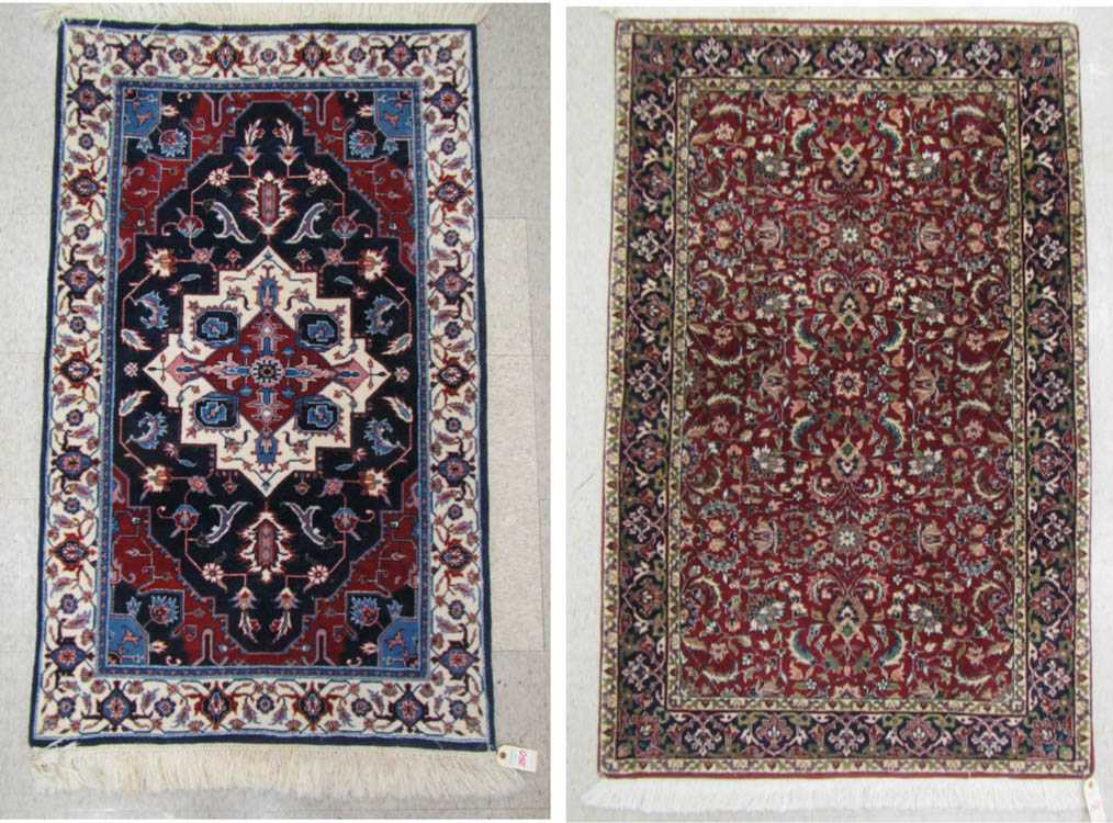 Appraisal: TWO HAND KNOTTED ORIENTAL AREA RUGS Indo-Persians floral and central