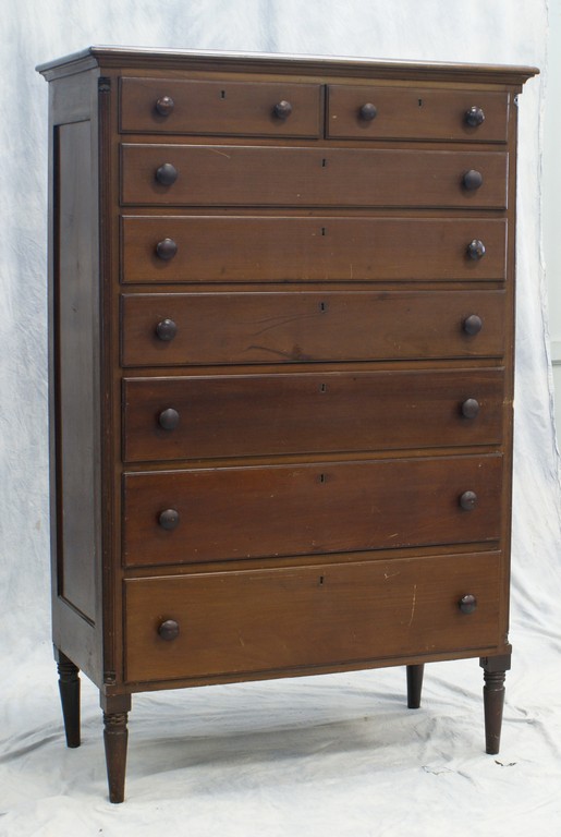 Appraisal: Cherry Sheraton tall chest short over graduated long drawers all