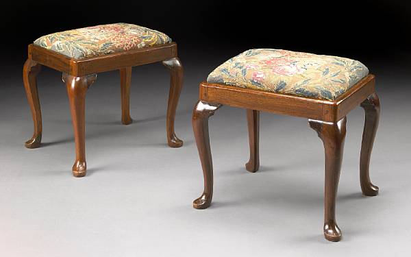 Appraisal: A pair of George I walnut stools early th century