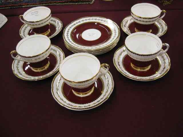 Appraisal: pcs Salisbury Bone China cups saucers dessert plates burgundy gold