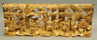 Appraisal: Carved Gilt Wood Asian Figural Plaque Open form with dancers