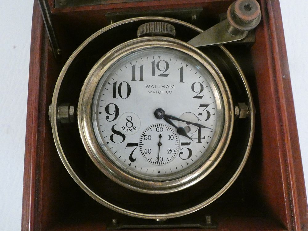 Appraisal: WALTHAM SHIP CHRONOMETER Mahogany cased Waltham Watch Co ship's chronometer