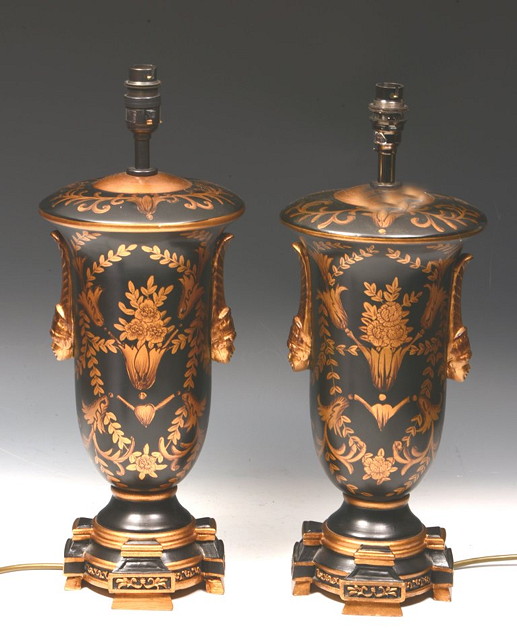 Appraisal: A PAIR OF REPRODUCTION URN SHAPED TABLE LAMPS each with