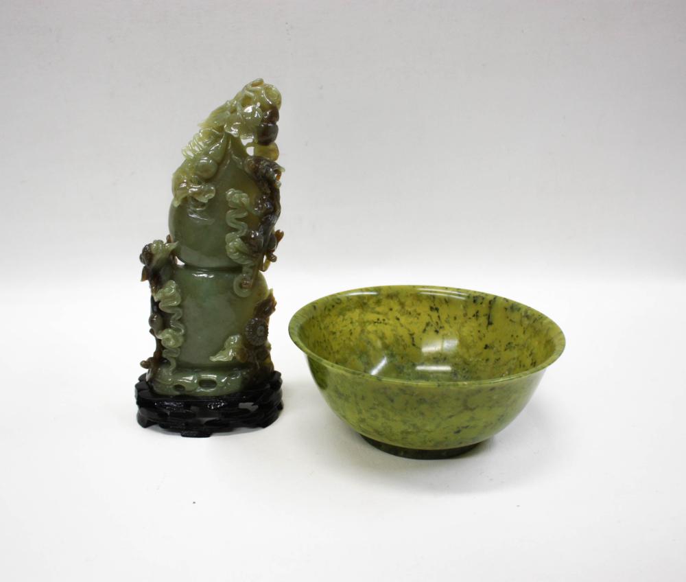 Appraisal: TWO CHINESE SERPENTINE STONE CARVINGS the first a diameter by