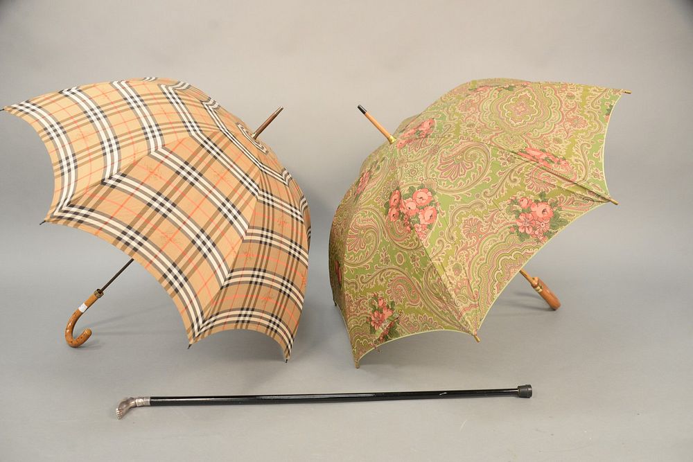 Appraisal: Three piece lot to include a Burberry plaid umbrella with