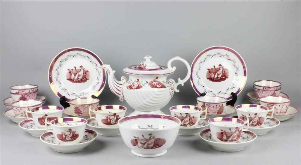 Appraisal: A PINK LUSTRE PART TEA SERVICE circa some pieces with