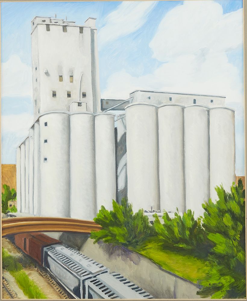 Appraisal: Rod Massey Grain Elevator Oil on Canvas Rod Massey b