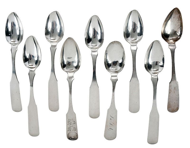 Appraisal: Nine Bernard Dupuy Spoons American th century including tablespoon with