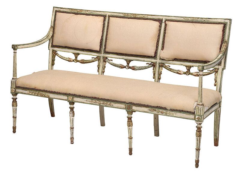 Appraisal: Italian Neoclassical Carved Painted Settee Continental late th century carved