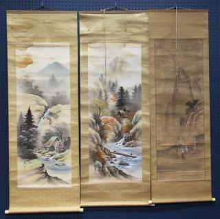 Appraisal: Japanese Scrolls Landscape c lot of Japanese scrolls ink and