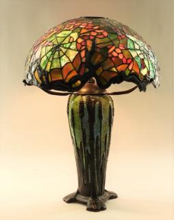 Appraisal: Century Studios Cobweb Bronze Mosaic Table Lamp MINNESOTTA TH CENTURY