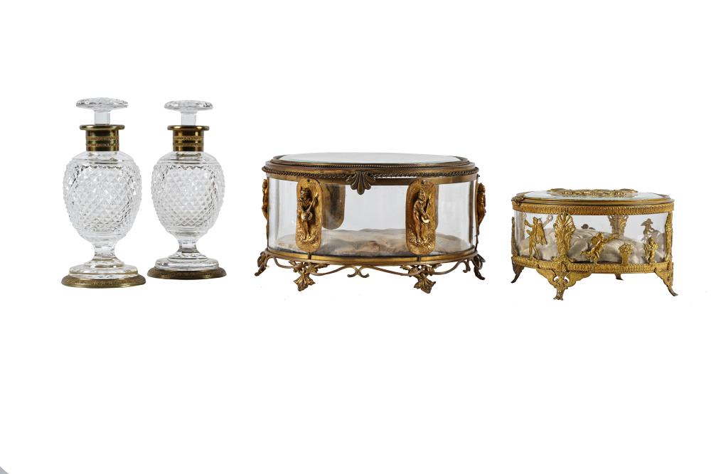 Appraisal: FRENCH GILT METAL-MOUNTED CUT GLASS VANITY SETunmarked comprising two boxes