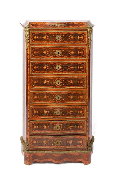 Appraisal: A Louis XV XVI transitional style marquetry secretaire a abattant