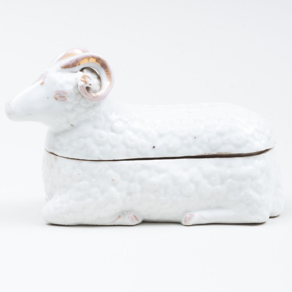 Appraisal: Porcelain Ram Form Box Possibly Russian Unmarked in long Condition