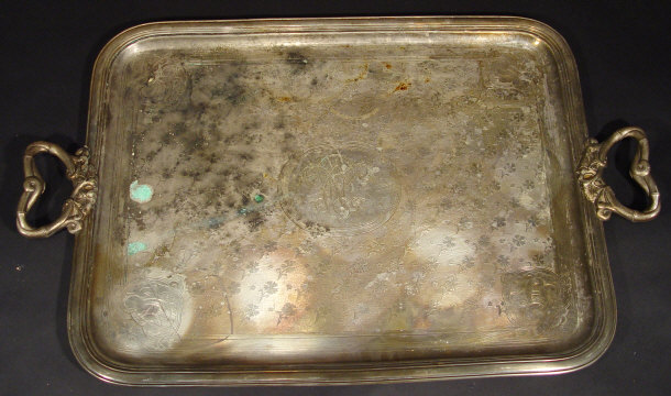 Appraisal: Good quality silver plated Christofle rectangular tray with vine design