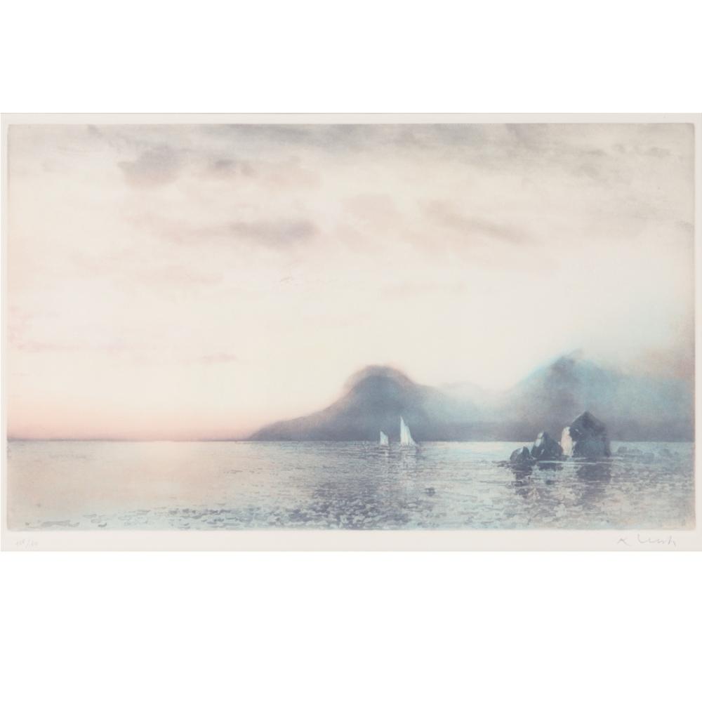 Appraisal: KAIKO MOTI INDIAN - SAILBOATS AT SUNSET AQUATINT ETCHING X