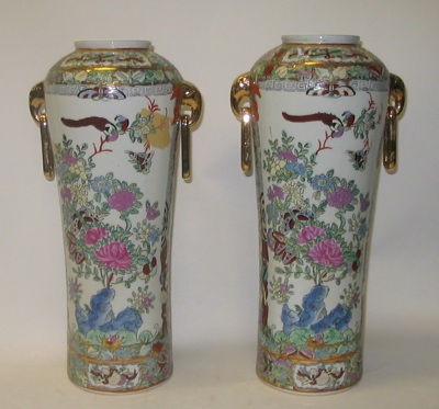 Appraisal: PAIR OF CHINESE HAND ENAMELED PORCELAIN URN VASES in a