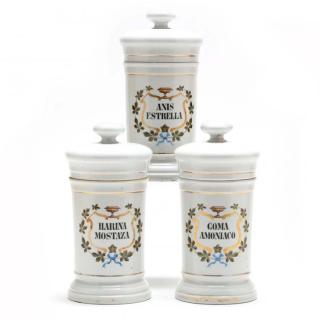 Appraisal: Set of Three Porcelain Drug Jars th century Germany having