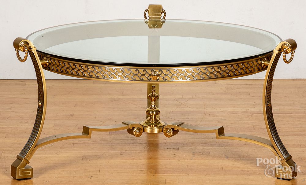 Appraisal: Bronze coffee table with glass top h Bronze coffee table