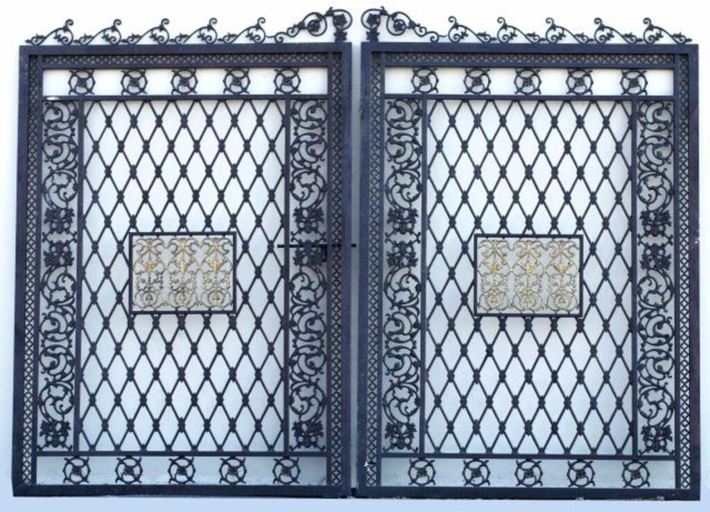 Appraisal: pair Parcel gilt cast iron estate gates approx h w