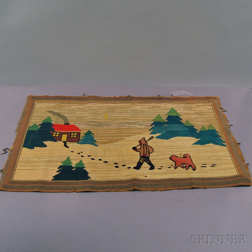 Appraisal: Grenfell Labrador Industries Mat depicting a man dog and cabin