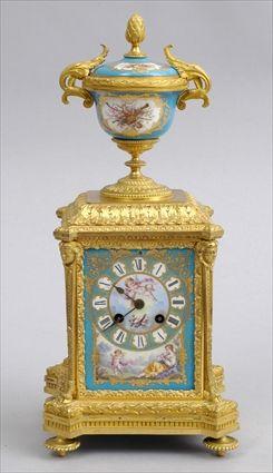 Appraisal: LOUIS XVI GILT-BRONZE MOUNTED SEVRES PORCELAIN MANTLE CLOCK The rectangular