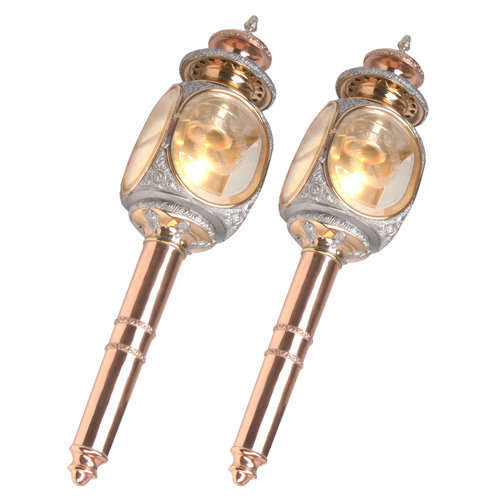 Appraisal: CARRIAGE LAMPS Pair of Devoursney Bros electrified copper and mixed