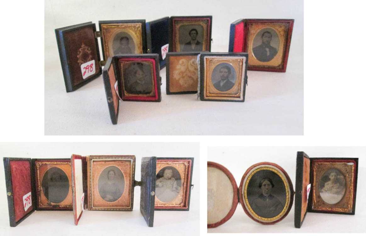 Appraisal: TEN TINTYPE CASED PHOTOGRAPHS of various sizes including traditional portraits