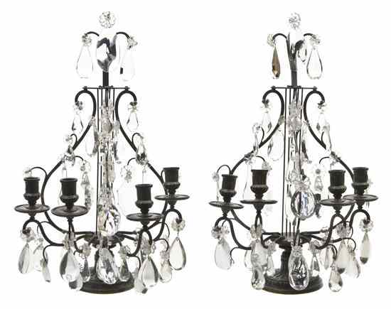 Appraisal: A Pair of Louis XVI Style Patinated Bronze Four-Light Candelabra