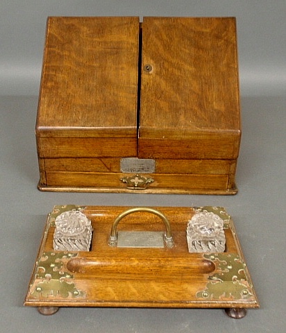 Appraisal: - English oak presentation document box - and desk set