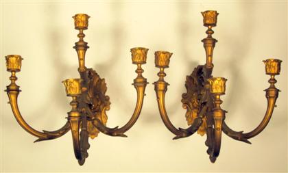 Appraisal: Pair of French gilt bronze wall sconces late th century