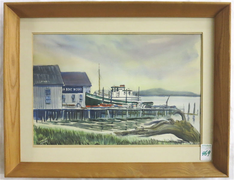 Appraisal: CHARLES MULVEY OREGON - ORIGINAL WATERCOLOR fishing trawler at dock