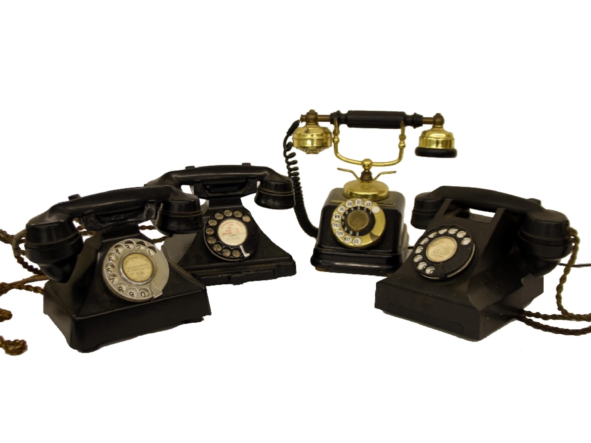 Appraisal: Three vintage Bakelite telephones together with a further ebonised brass