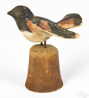 Appraisal: Carved and painted poplar song bird late th c ''